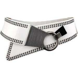 Fashion Wide Waist Belt Elastic Stretch Cinch Belts With Interlock Buckle White